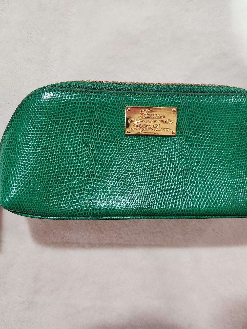Ralph Lauren Newton Triangle Kelly Green Leather Zipper Pouch, NWT